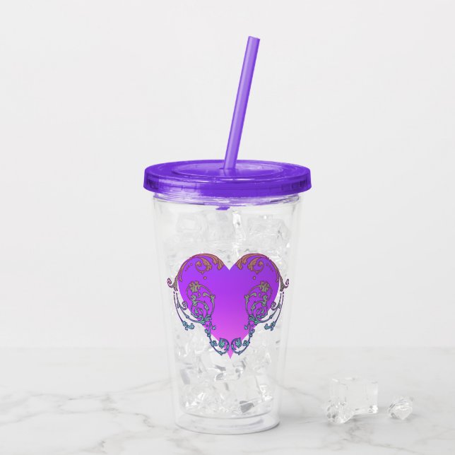 Verre En Acrylique Coeur violet élégant et romantique avec de la pros (Dos glace)