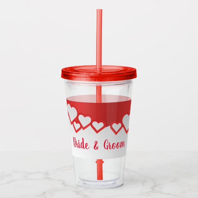 Verre En Acrylique Coeurs Rouges De Mariée Et De Pièce (Devant)