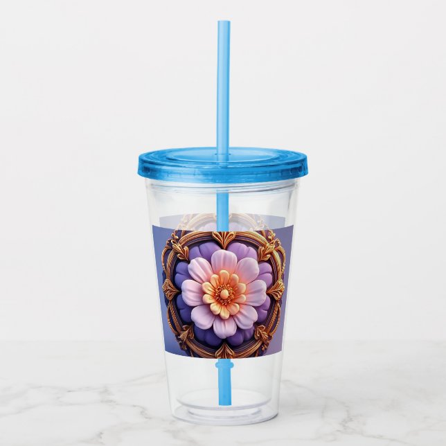 Verre En Acrylique Conception de médaillon floral orné or (Devant)