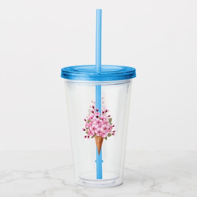 Verre En Acrylique Cône rose Sakura crème glacée gaufre (Devant)