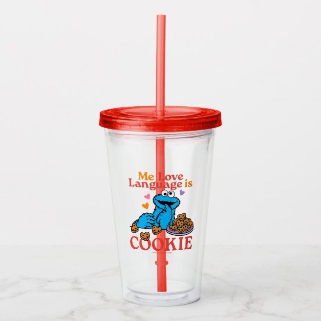 Verre En Acrylique Cookie Monster | Citation de la Saint Valentin (Devant)