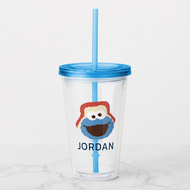 Verre En Acrylique Cookie Monster Woodland Face | Ajouter Votre Nom (Devant)
