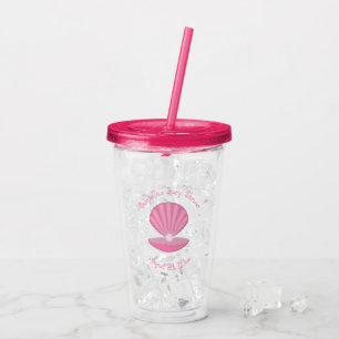 Verre En Acrylique Coquille d'huîtres pour fille rose et Baby shower 