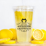 Verre En Acrylique Cravate noire Groomsman<br><div class="desc">Mariage Groomsman Cravate noire Coupe à boire</div>