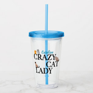 Verre En Acrylique Crazy Chat Lady Cute Custom