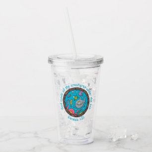Verre En Acrylique Créatures marines drôles bande dessinée verset bib