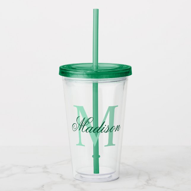 Verre En Acrylique Créez votre nom de monogramme personnalisé Vert (Devant)