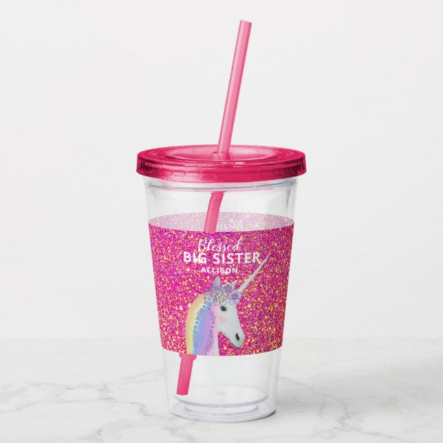 Verre En Acrylique Cute Big Soeur Unicorn Parties scintillant rose Pe (Dos)