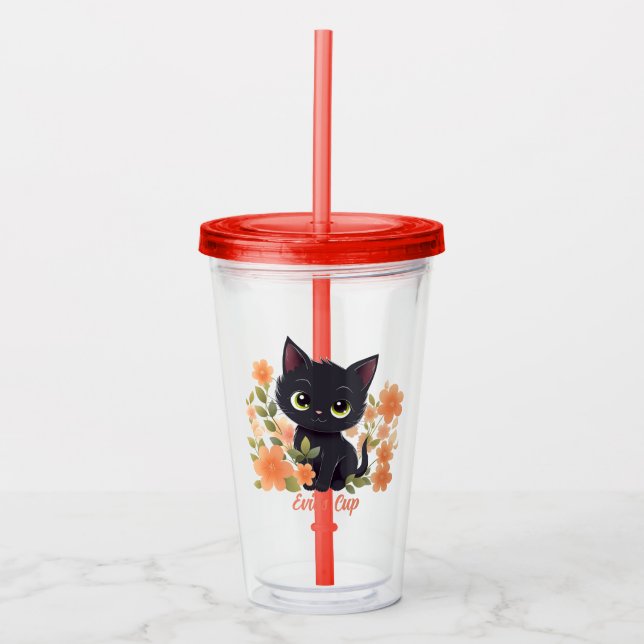 Verre En Acrylique Cute Black Kitty Kawaii Chibi (Devant)