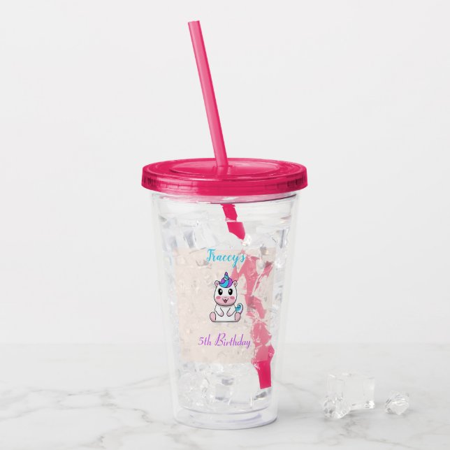 Verre En Acrylique Cute blanc licorne rose (Devant glace)