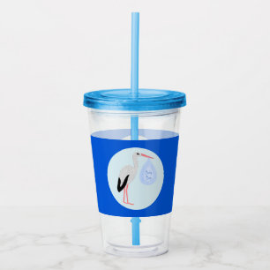 Verre En Acrylique Cute Blue Baby Boy Stork