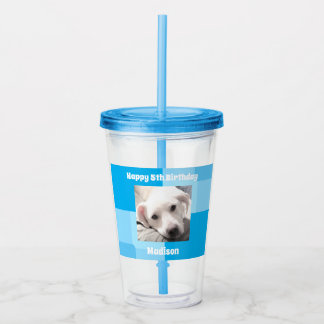 Verre En Acrylique Cute Chien Photo 5Anniversaire Bleu