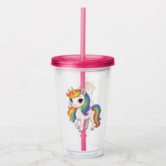 Verre En Acrylique Cute, Colorful Rainbow unicorn 