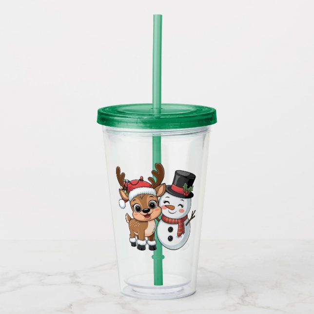 Verre En Acrylique Cute Holiday Reindeer & Snowman (Devant)