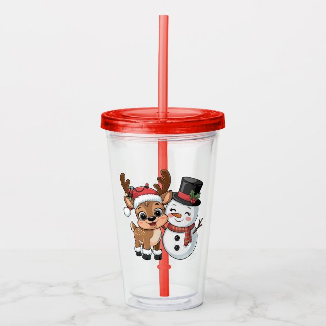 Verre En Acrylique Cute Holiday Reindeer & Snowman (Devant)