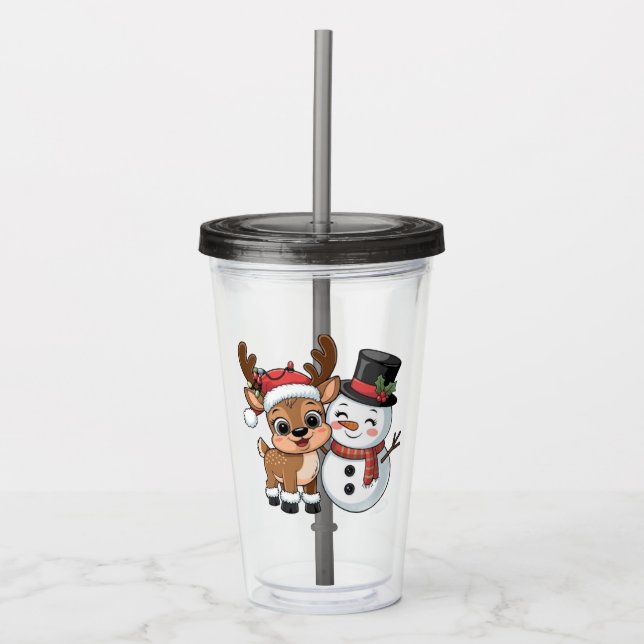Verre En Acrylique Cute Holiday Reindeer & Snowman (Devant)
