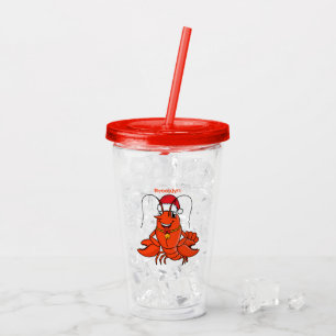 Verre En Acrylique Cute joyeux homard portant le dessin du casquette