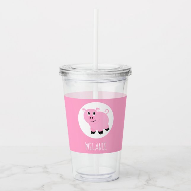Verre En Acrylique Cute Kids Cartoon Pig Rose Personnalisé (Devant)