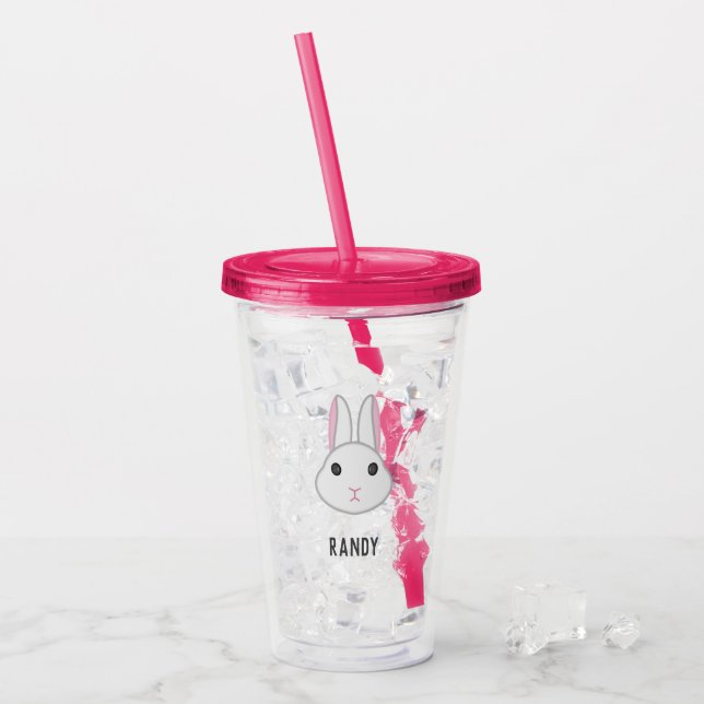 Verre En Acrylique Cute lapin blanc sur rose (Devant glace)