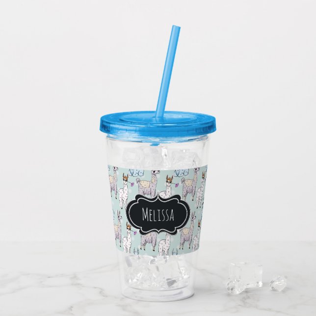 Verre En Acrylique Cute Llama Motif Pois (Dos glace)