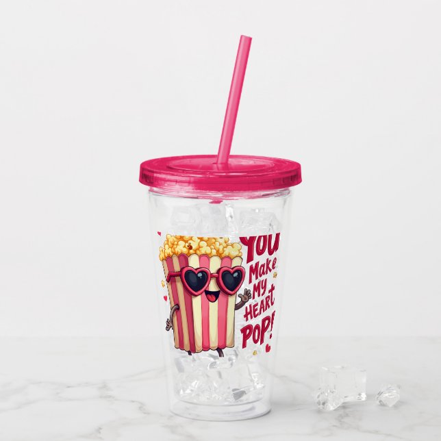 Verre En Acrylique Cute Popcorn Valentine Vous Faites Mon Coeur Pop! (Dos glace)