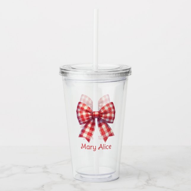 Verre En Acrylique Cute Red and Cream Gingham Bow (Devant)