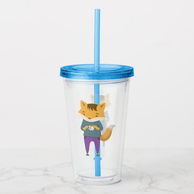 Verre En Acrylique Cute renard avec tasse de thé (Devant)