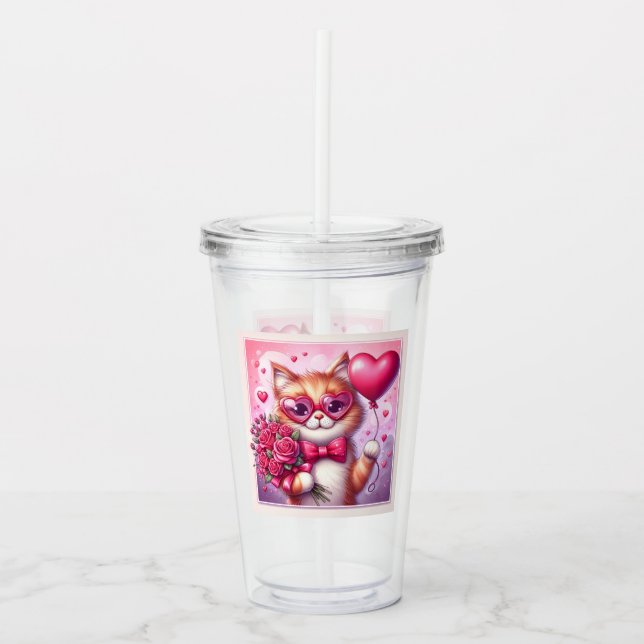 Verre En Acrylique Cute Valentine's day cat/chaton (Devant)