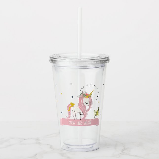 Verre En Acrylique Cute Whimsical Magique Unicorn Rose Princess Enfan (Devant)