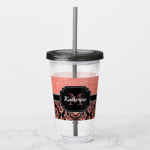 Verre En Acrylique Damassé rose de parties scintillantes d'or