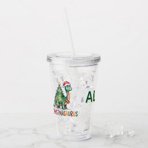 Verre En Acrylique Dinosaure de Noël personnalisé pour enfants