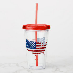 Verre En Acrylique Drapeau américain étoiles et bandes 4 juillet Pail
