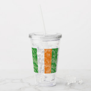 Verre En Acrylique Drapeau de l'Irlande avec motif shamrock