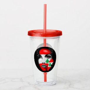 Verre En Acrylique Drapeau et carte du Liban sur le visage de la fill