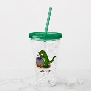 Verre En Acrylique Drôle alligator vert cuisine dessin animé