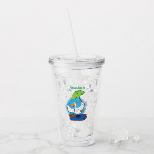 Verre En Acrylique Drôle canard avec parapluie dessin animé