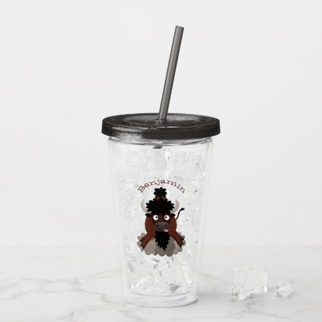 Verre En Acrylique Drôle dessin animé de bison de buffle (Dos glace)