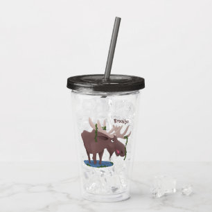 Verre En Acrylique Drôle dessin animé d'orignal heureux