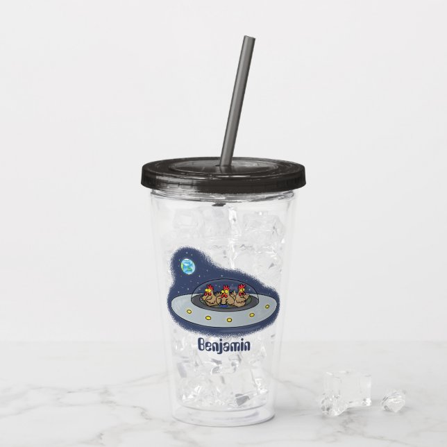 Verre En Acrylique Drôle poule dans l'espace dessin animé (Dos glace)