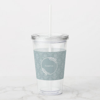 Verre En Acrylique Dusty Blue Elegant Damask Personnalisé