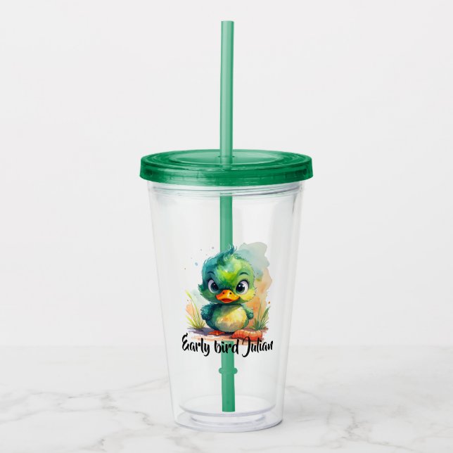 Verre En Acrylique Early bird,  kleine grüne Ente fängt den Wurm (Devant)