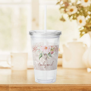 Verre En Acrylique Élégante rose rose paon floral marbre