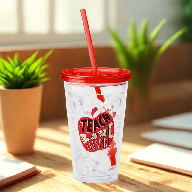 Verre En Acrylique Enseigner L'Amour Inspirer Pomme Rouge Enseignant (Créateur téléchargé)