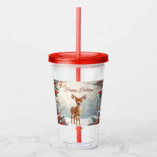 Verre En Acrylique Faon mignon dans un tumbler de forêt enneigée