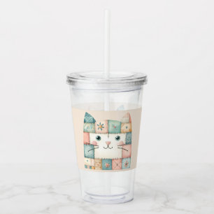 Verre En Acrylique Faux Patchwork Pastel Cottage Kitty Visage