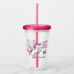 Verre En Acrylique Fête d'anniversaire des filles Licorne Age Cadeau