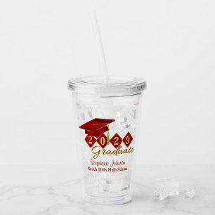 Verre En Acrylique Fête de Graduation Red & Gold Confetti