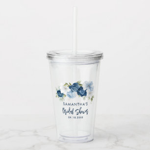 Verre En Acrylique Fête de mariage personnalisée avec fleurs bleues p