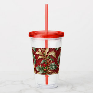 Verre En Acrylique Feuille Vert Or Rouge Vacances Acrylique Tumbler
