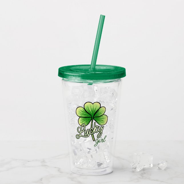 Verre En Acrylique Fille Chanceuse Trèfle Saint-Patrick (Dos glace)